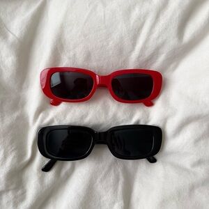 Red and Black Rectangular Sunglasses Set
